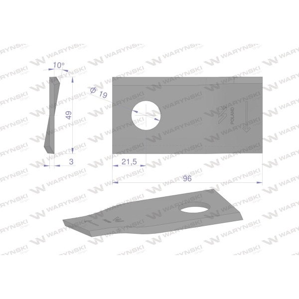 Nóż. nożyk kosiarka prawy 96x48x3mm WKR96X48X3P | Exvi