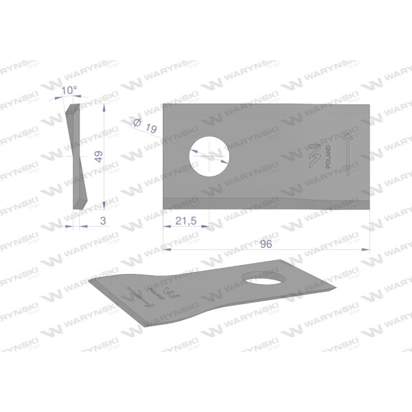 Nóż. nożyk kosiarka lewy 96x48x3mm otwór WKR96X48X3L | Exvi