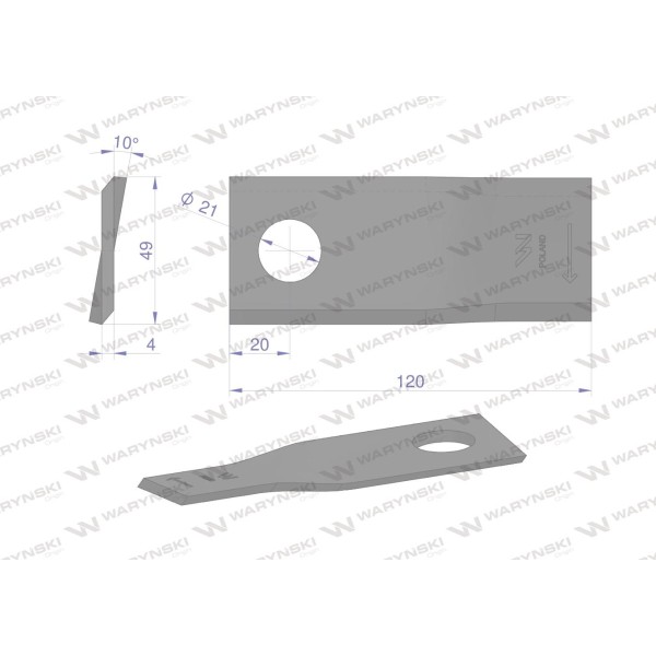 Nóż. nożyk kosiarka prawy 120x49x4mm WKR120X49X4P | Exvi