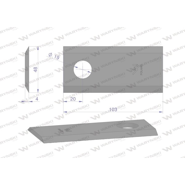 Nóż, nożyk kosiarka 103X48X4mm otwór 19 WKR103X48X4 | Exvi