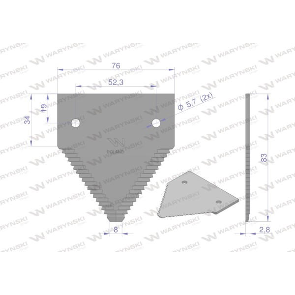Nóż żniwny 83x76x2.7mm otwór 5.5 WKZ83X76X2.7 | Exvi