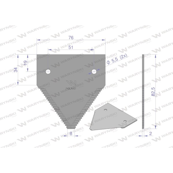 Nóż żniwny 80x76x2mm otwór 5.5 WKZ82X76X2 | Exvi