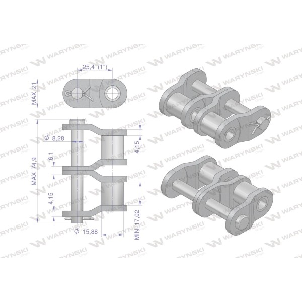 Półogniwo łańcucha prosta płytka P16B-2 (R2 P16B2-P | Exvi