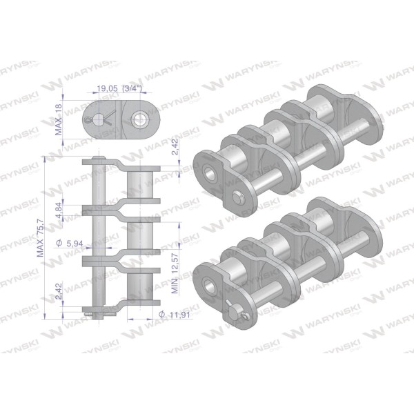 Półogniwo łańcucha wzmocnione P12A-3 ANSI A 60 P12A3 | Exvi
