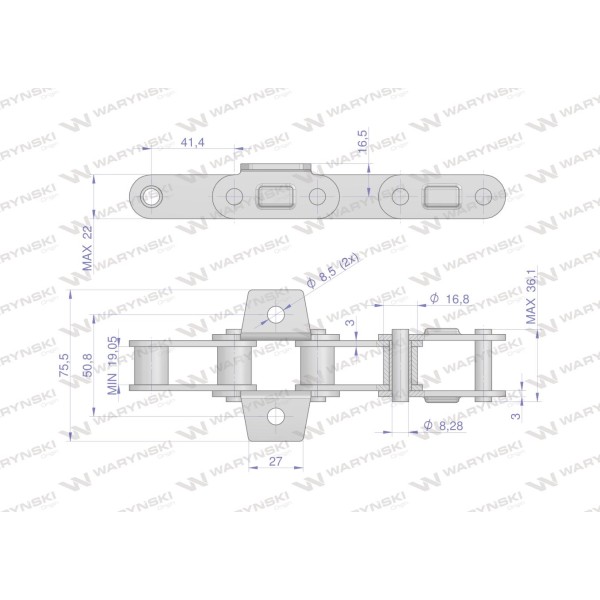 Łańcuch podajnika CA550VD łapka K1 co LCA550VDK1.04 | Exvi