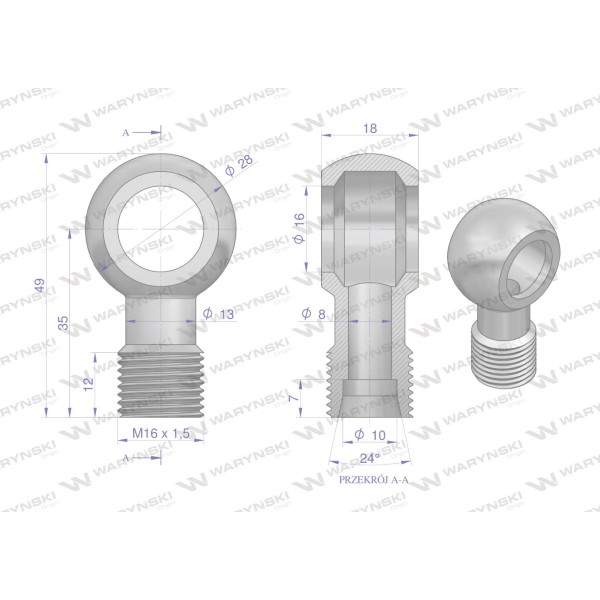 Złączka Oczkowa Fi16-10L (M16X1.5) OCZKO-16-10L | Exvi