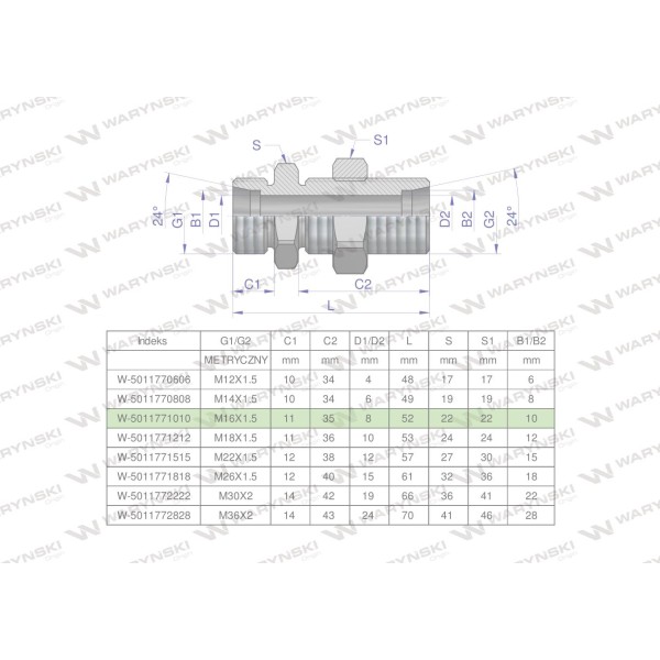 Złączka hydrauliczna metryczna grodziowa 5011771010 | Exvi
