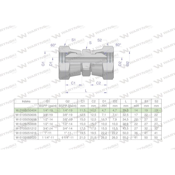 Złączka hydrauliczna calowa AA 1/4" BSP 5105050404 | Exvi