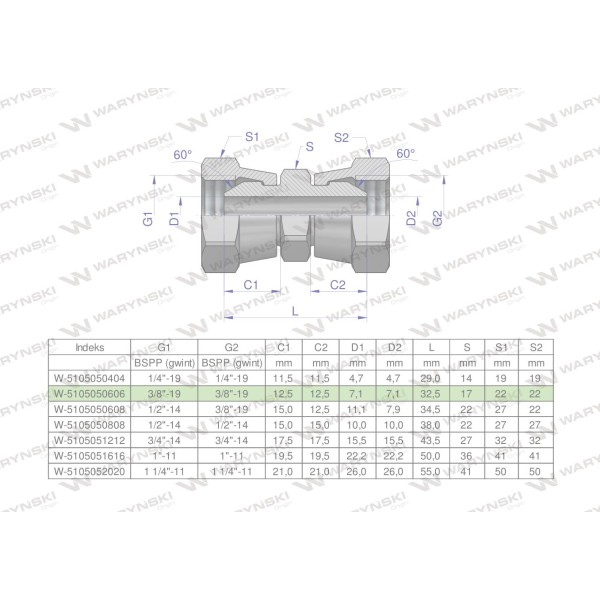 Złączka hydrauliczna calowa AA 3/8" BSP 5105050606 | Exvi