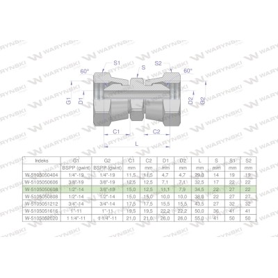Złączka hydrauliczna redukcyjna calowa AA 5105050608 | Exvi