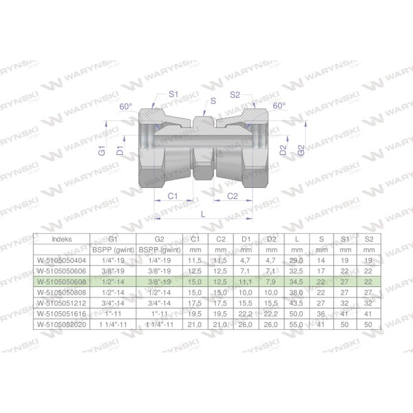 Złączka hydrauliczna redukcyjna calowa AA 5105050608 | Exvi