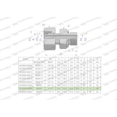 Przyłączka hydrauliczna AB (EVGE) M36x2 5206151628 | Exvi