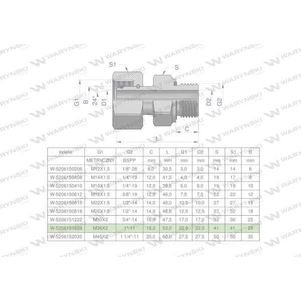Przyłączka hydrauliczna AB (EVGE) M36x2 5206151628 | Exvi