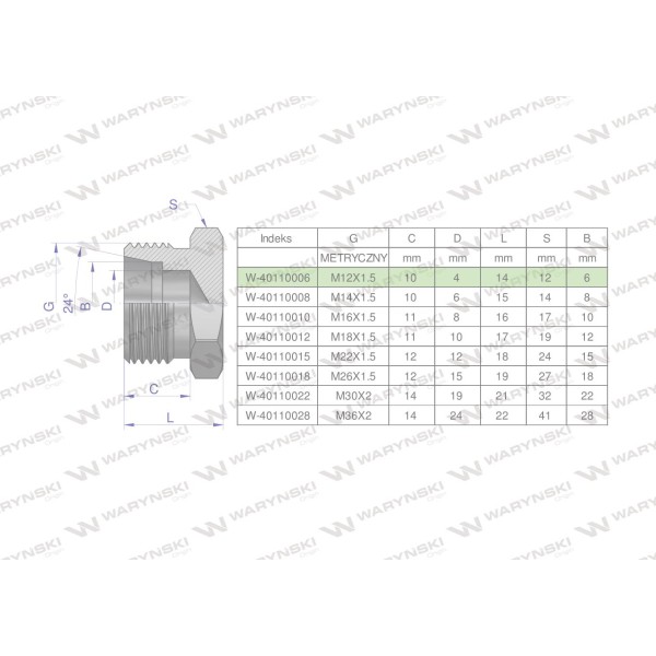 Korek hydrauliczny metryczny (na klucz) 40110006 | Exvi