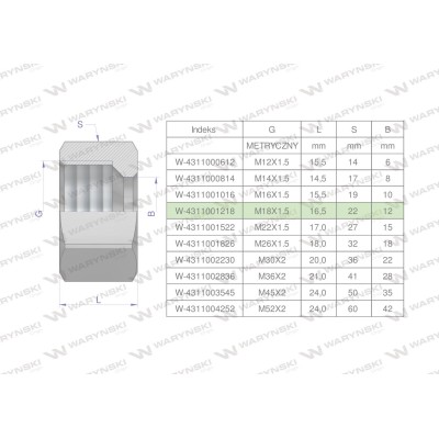 Nakrętka hydrauliczna metryczna (M12L) 4311001218 | Exvi