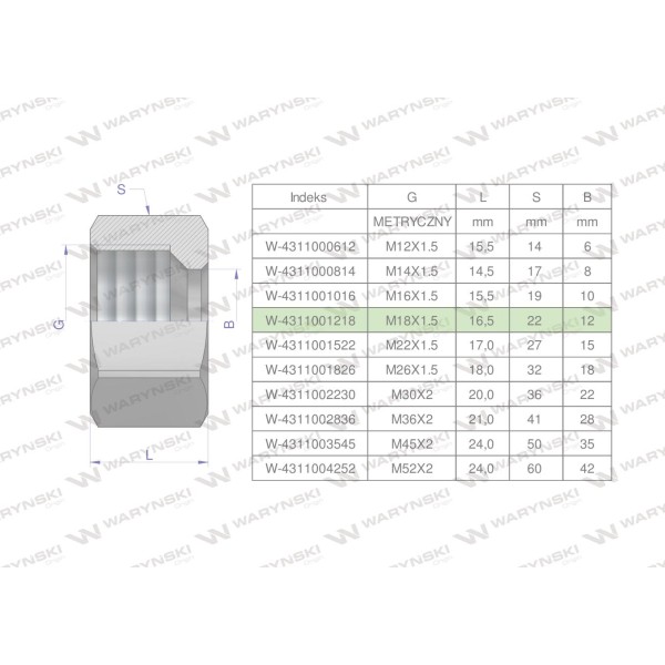 Nakrętka hydrauliczna metryczna (M12L) 4311001218 | Exvi