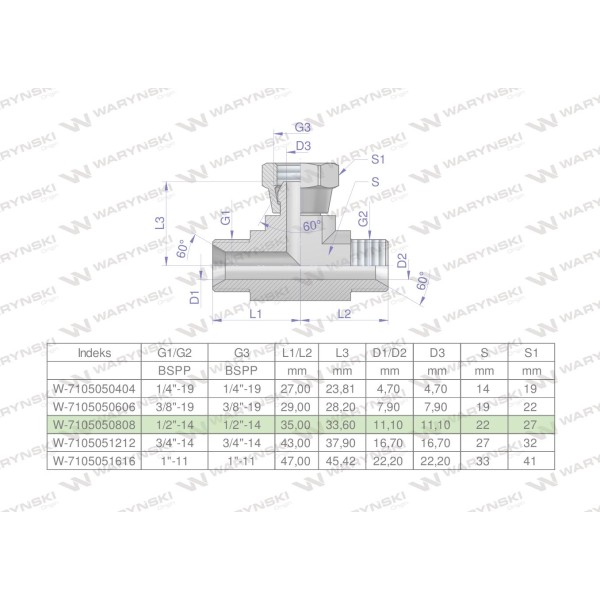 Trójnik hydrauliczny symetryczny calowy 7105050808 | Exvi