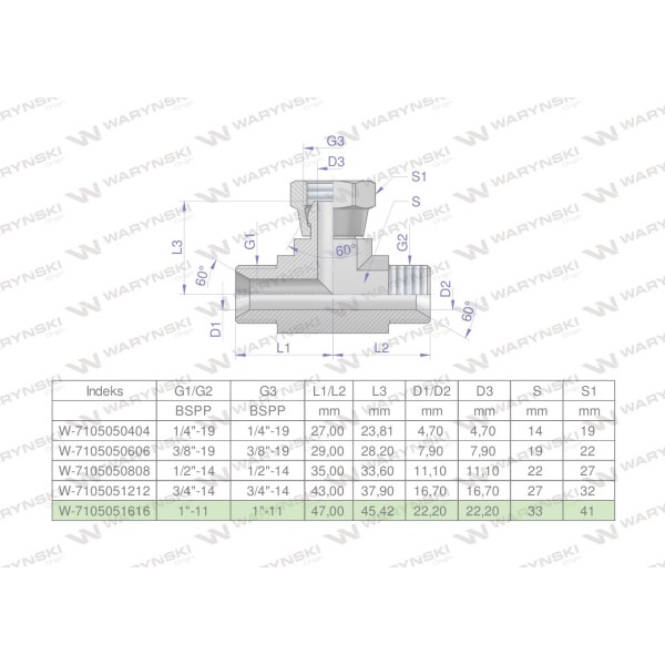 Trójnik hydrauliczny symetryczny calowy 7105051616 | Exvi