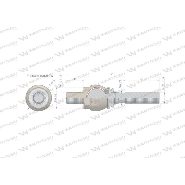 Przegub kierowniczy 241mm- M30x1,5 F926301100010W | Exvi