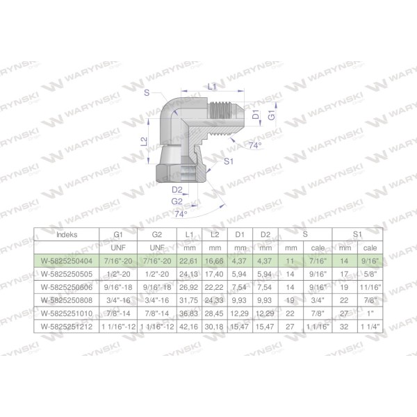 Kolanko hydrauliczne calowe AB 7/16" UNF 5825250404 | Exvi