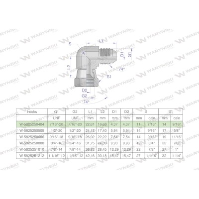 Kolanko hydrauliczne calowe AB 7/16" UNF 5825250404 | Exvi