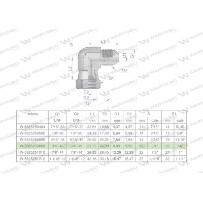 Kolanko hydrauliczne calowe AB 3/4" UNF 5825250808 | Exvi