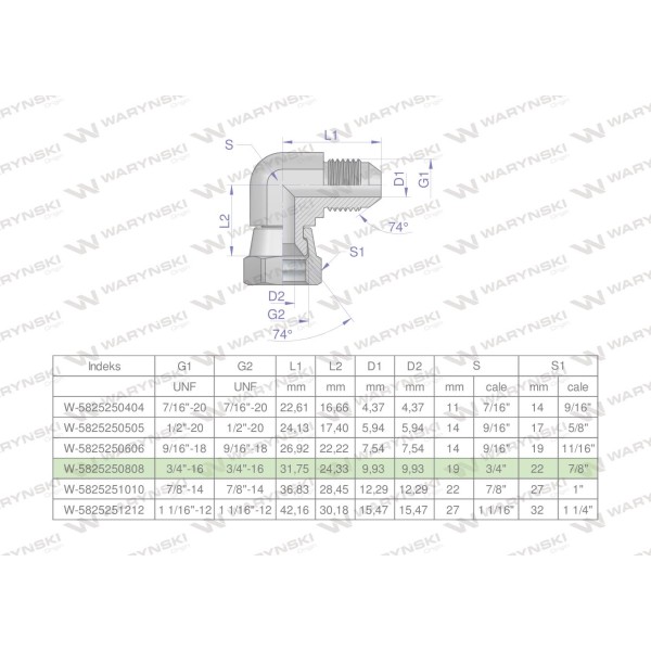 Kolanko hydrauliczne calowe AB 3/4" UNF 5825250808 | Exvi