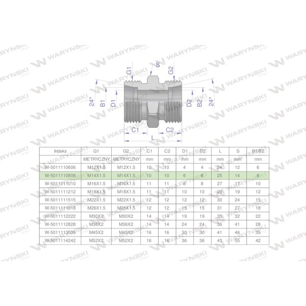 Złączka hydrauliczna metryczna BB M14x1.5 5011110808 | Exvi
