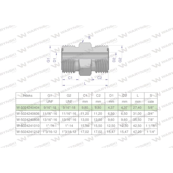 Złączka hydrauliczna calowa BB 9/16" ORFS 5024240404 | Exvi