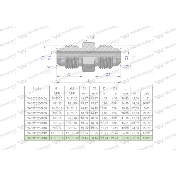 Złączka hydrauliczna calowa BB 1 5/16" 5025251616 | Exvi