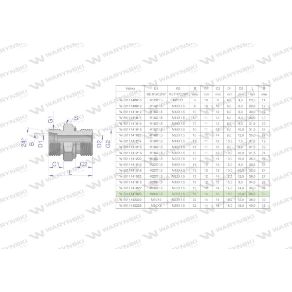 Przyłączka hydrauliczna metryczna BB 5011141826 | Exvi