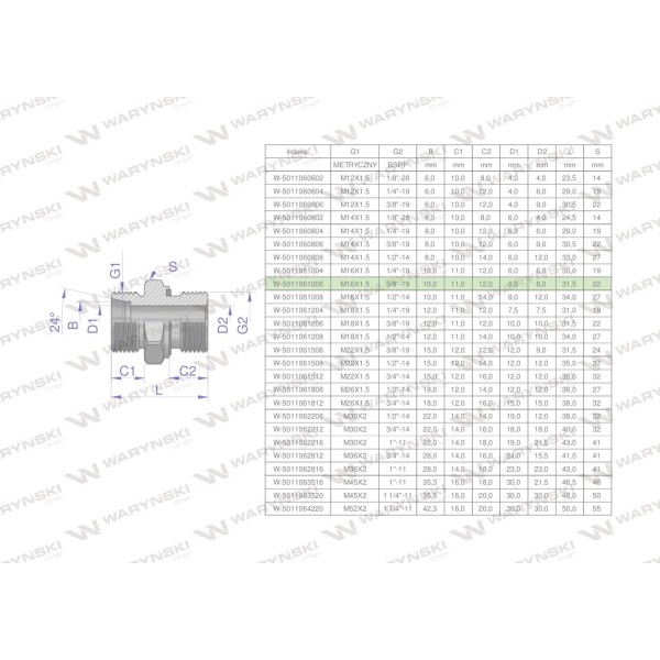Przyłączka hydrauliczna BB (XGE) M16x1.5 5011061006 | Exvi