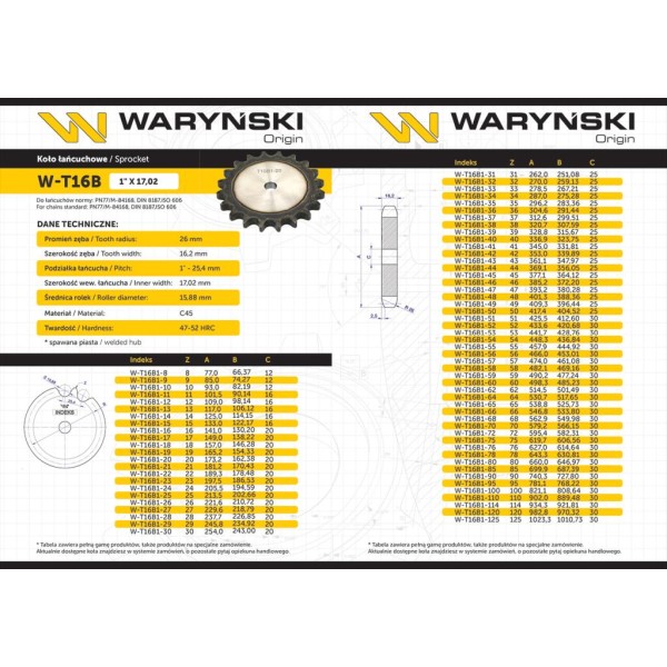 Koło zębate hartowane tarcza 16B-1 (R1 1) T16B1-19 | Exvi