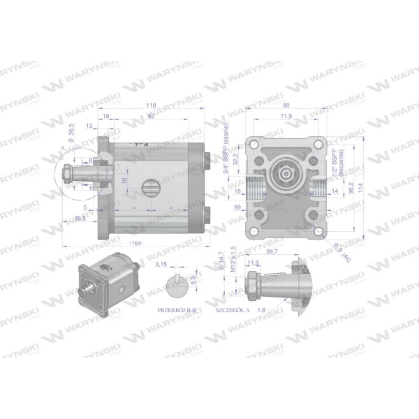 Pompa hydrauliczna zębata 22.0cm3 (grupa 2 PHAG2E22P | Exvi