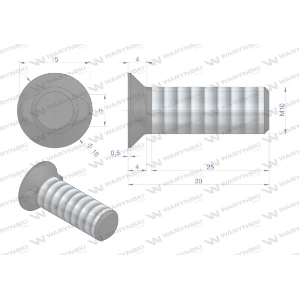 Śruba płużna dwunoskowa M10x30 mm 173101030/KG | Exvi