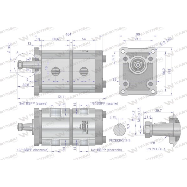 Pompa hydrauliczna zębata podwójna PHAG2G2E1608P | Exvi