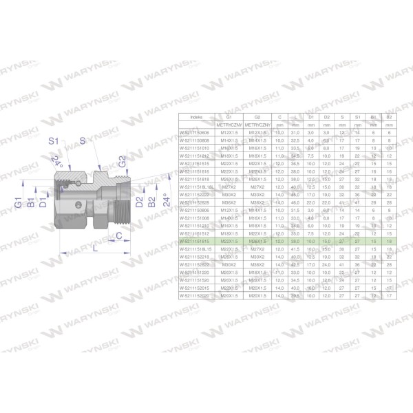 Złączka hydrauliczna metryczna AB (XKOR) 5211151815 | Exvi