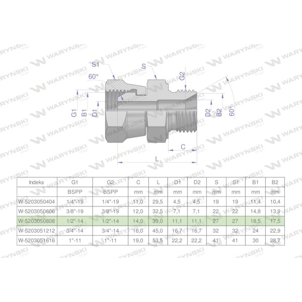 Złączka hydrauliczna calowa AB 1/2" BSP 5203050808 | Exvi