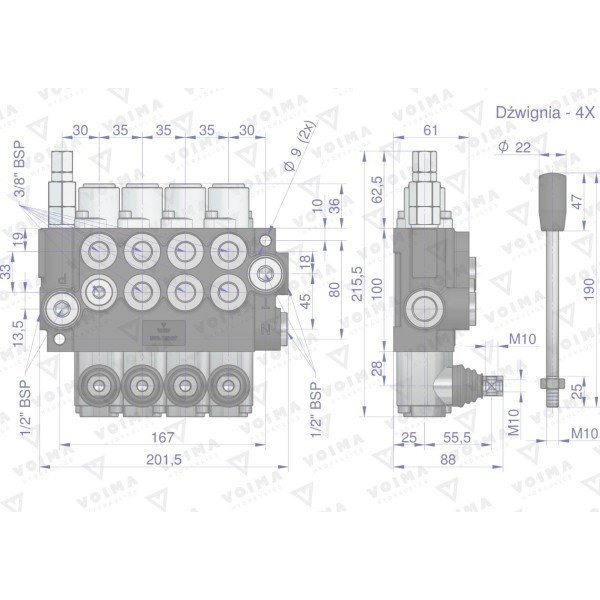 Rozdzielacz hydrauliczny 4-sekcyjny 40L V-R40L-4X1N | Exvi