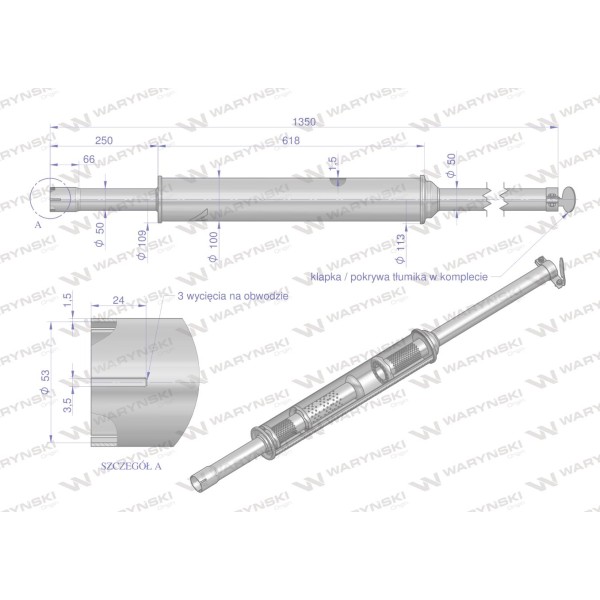 Tłumik 1350mm 5.8kg MF3 (prosty) INOX 3029050PIW | Exvi