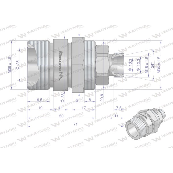 Zawór gniazdo (Bizon) M18x1.5 skręcane WRSM18GN-10 | Exvi