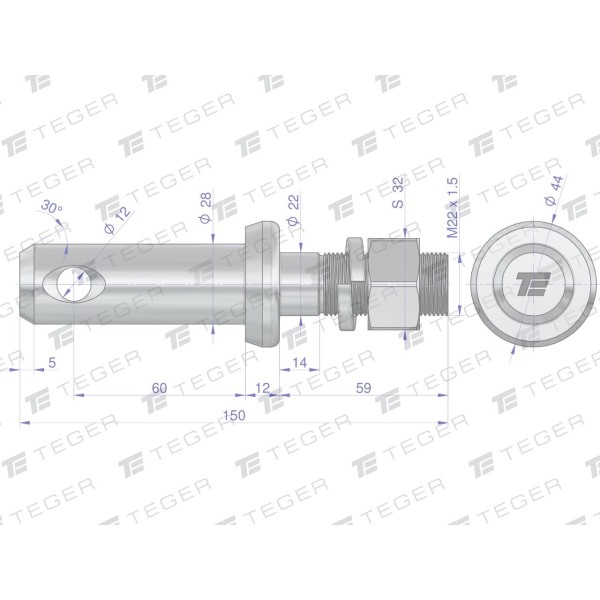 Sworzeń z gwintem T-SG28602245150 fi 28/60 mm | Exvi