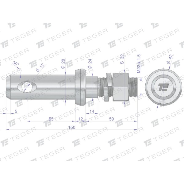 Sworzeń z gwintem T-SG28552245150 fi 28/55 mm | Exvi