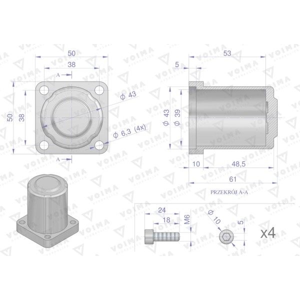 Kołpak rozdzielacza hydraulicznego dolny V-R120L-KD | Exvi