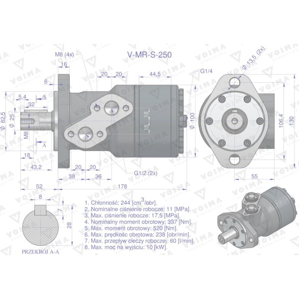 Silnik hydrauliczny orbitalnyV-MR-S 250 V-MR-S-250 | Exvi