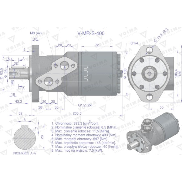 Silnik hydrauliczny orbitalnyV-MR-S 400 V-MR-S-400 | Exvi