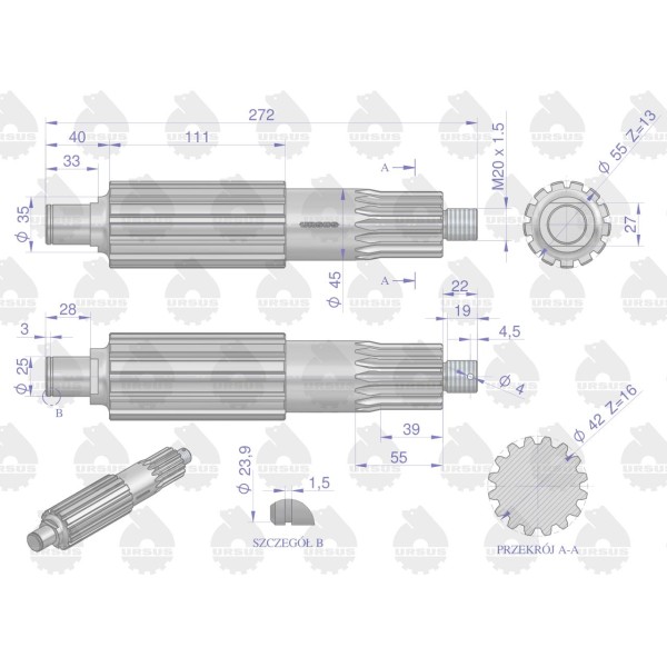 Wałek koła atakującego n. typ C-360 50/82-502/0 | Exvi