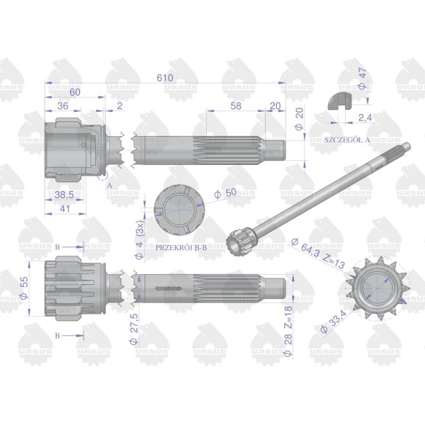 Wałek sprzęgłowy I stopnia C-360-3P 50/81-901/0 | Exvi
