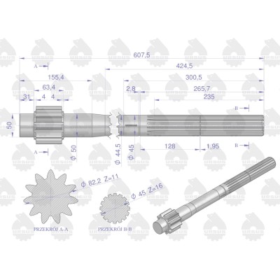 Półoś 11 zębów C-360 ORYGINAŁ URSUS 50/82-822/0 | Exvi
