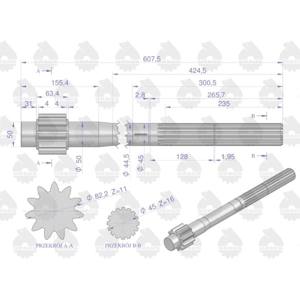 Półoś 11 zębów C-360 ORYGINAŁ URSUS 50/82-822/0 | Exvi